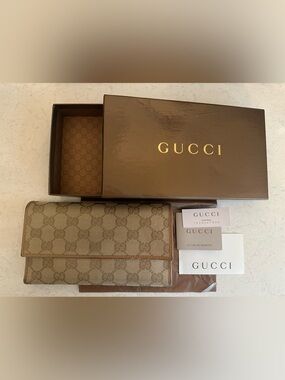 Gucci Beige GG Monogram Canvas Continental Wallet